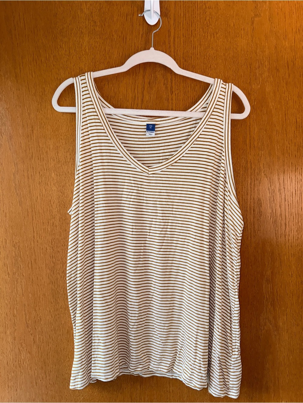 Old Navy Cream & Golden Yellow Striped V-Neck Tank